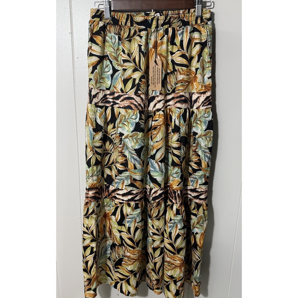 Christian Siriano Sz S Linen-Blend Tiered Maxi Skirt Boho Cottagecore Pocketed